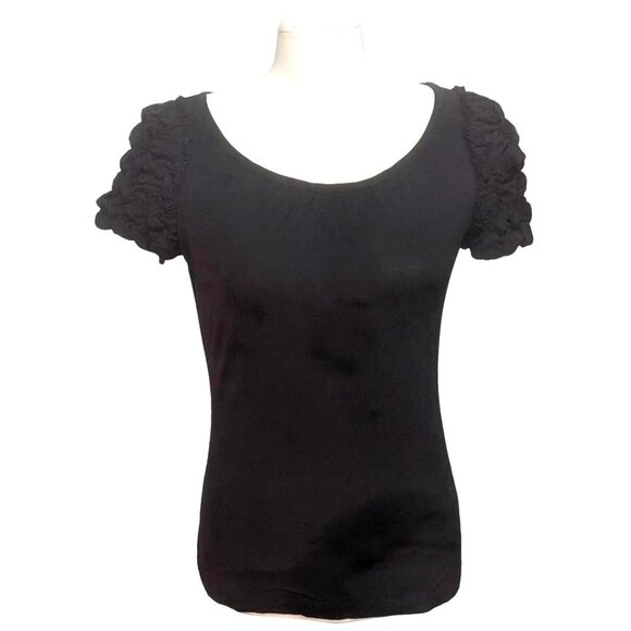 Worthington Black Puff Sleeve Blouse Sz Small Women's Cute Blouse - Picture 1 of 6